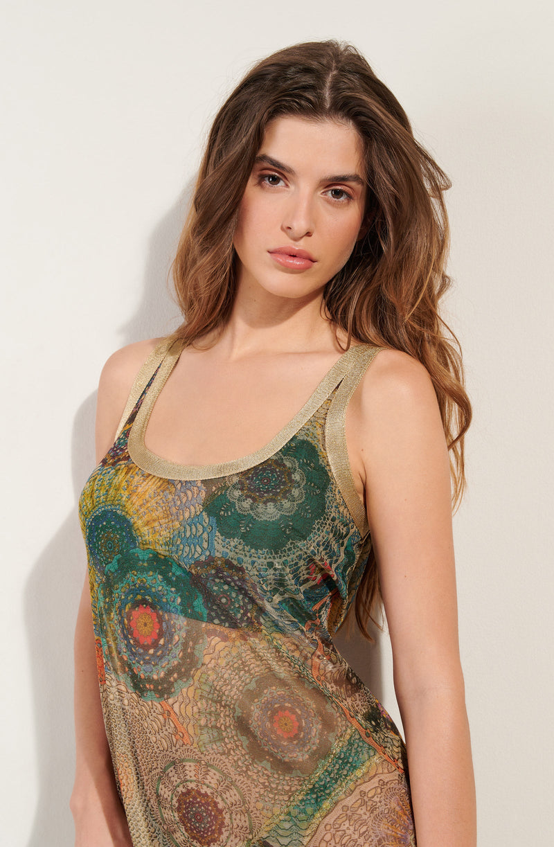 renaya Long iridescent printed tank dress GIPSY