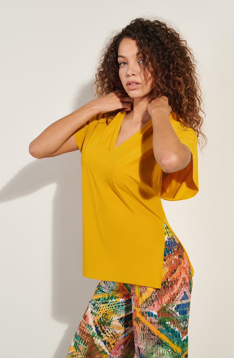 tevy Short-sleeved knotted top ochre