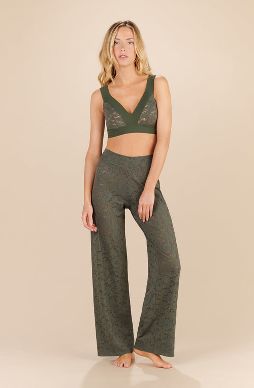 pooja kaki Lace straight pants khaki