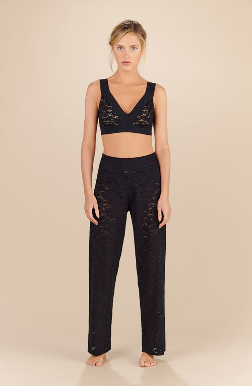 pooja Pantalon droit en dentelle noire