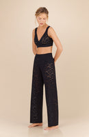 pooja Pantalon droit en dentelle noire