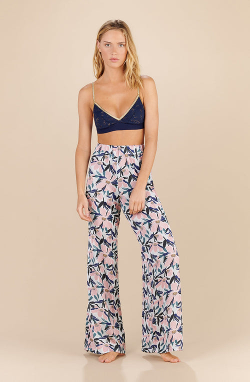 tom Wide-leg pants in printed satin MAGNOLIA