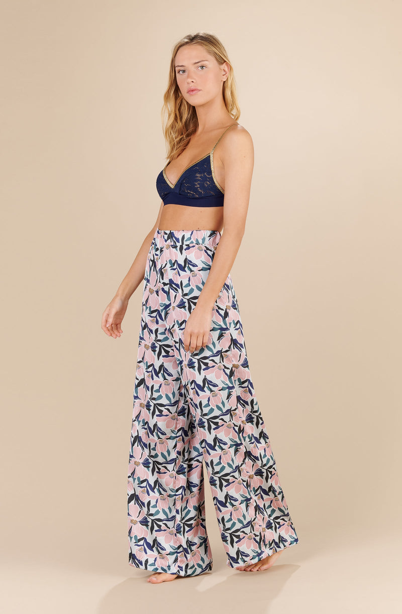 tom Wide-leg pants in printed satin MAGNOLIA