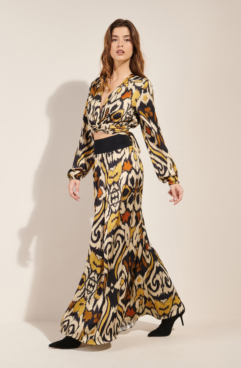 scotty ikat IKAT printed satin long skirt