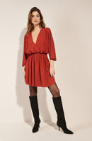 sioni brick Flared V-neck dress brick