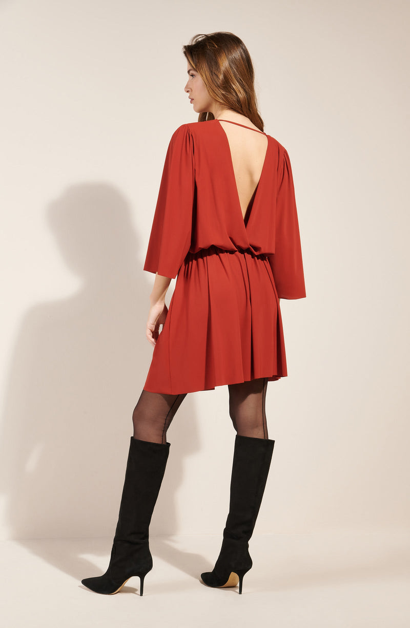 sioni brick Flared V-neck dress brick