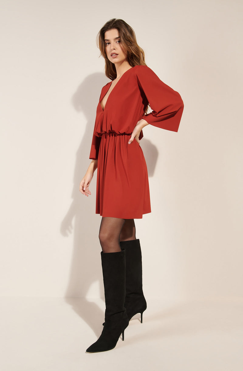 sioni brick Flared V-neck dress brick