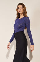 tissia Top long-sleeved round neck in lace ink