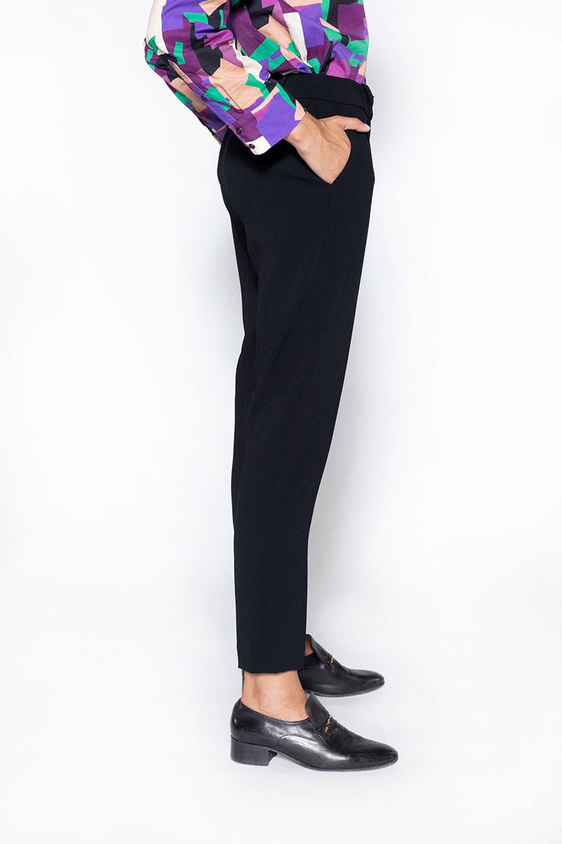 Pantalon Cigarette En Tissu Fluide Noir