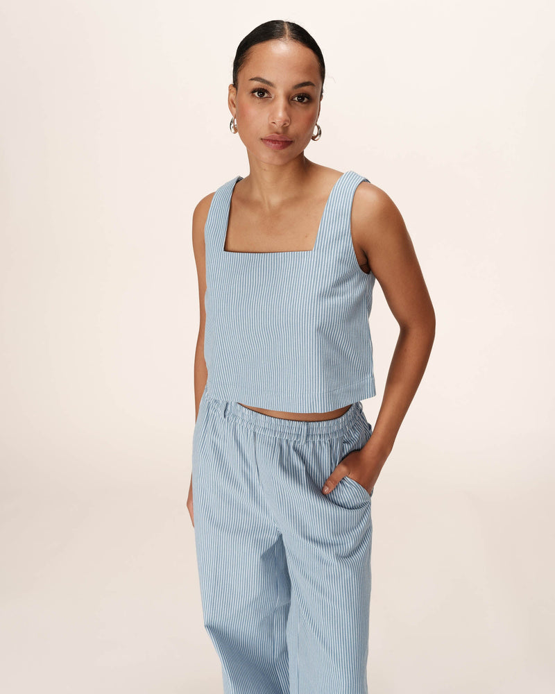 Peanut Blue Striped Crop Top