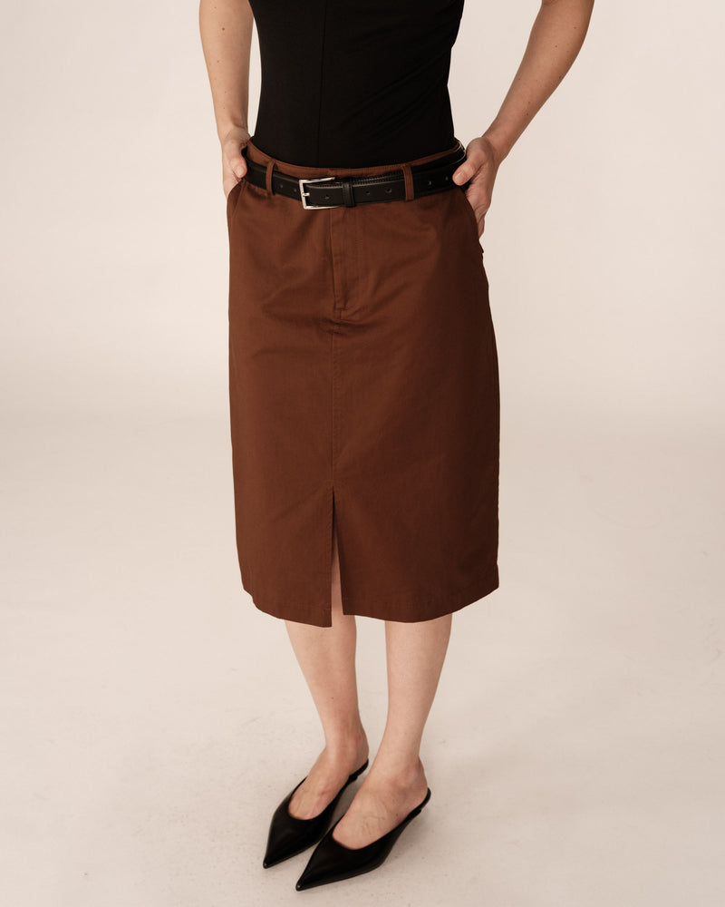 Chocolate Pencil Midi Skirt