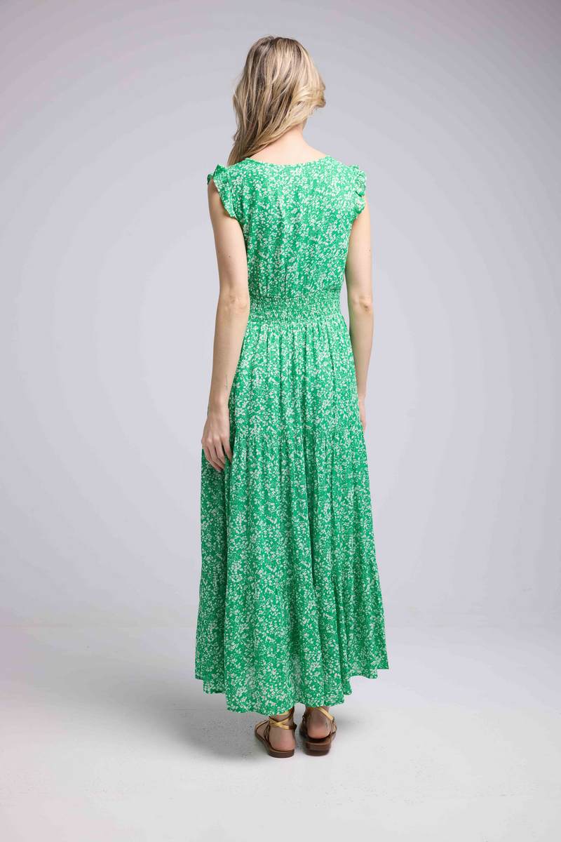 Robe Longue Sans Manche - Fleurs Vertes