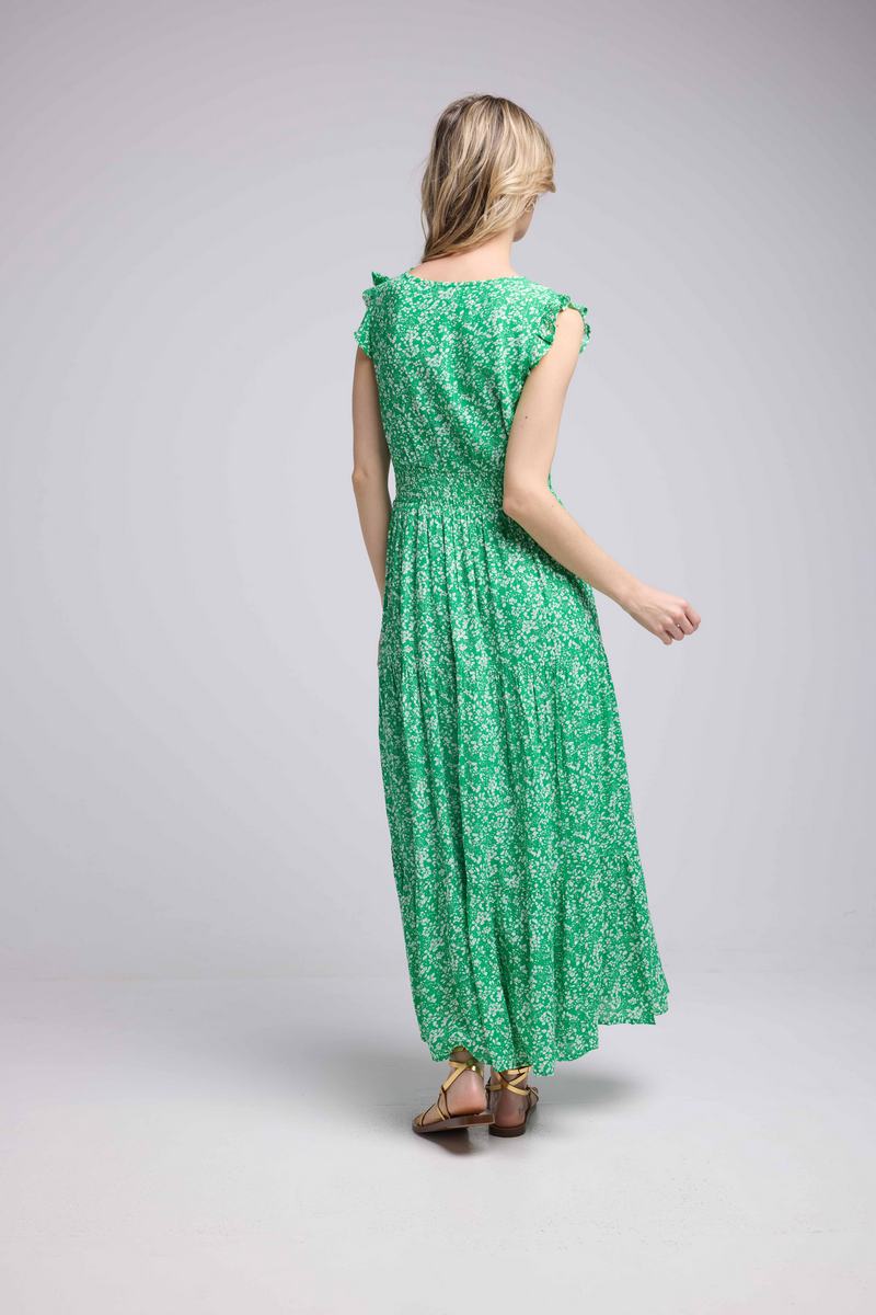Robe Longue Sans Manche - Fleurs Vertes