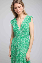 Robe Longue Sans Manche - Fleurs Vertes