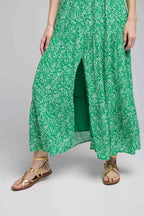 Robe Longue Sans Manche - Fleurs Vertes
