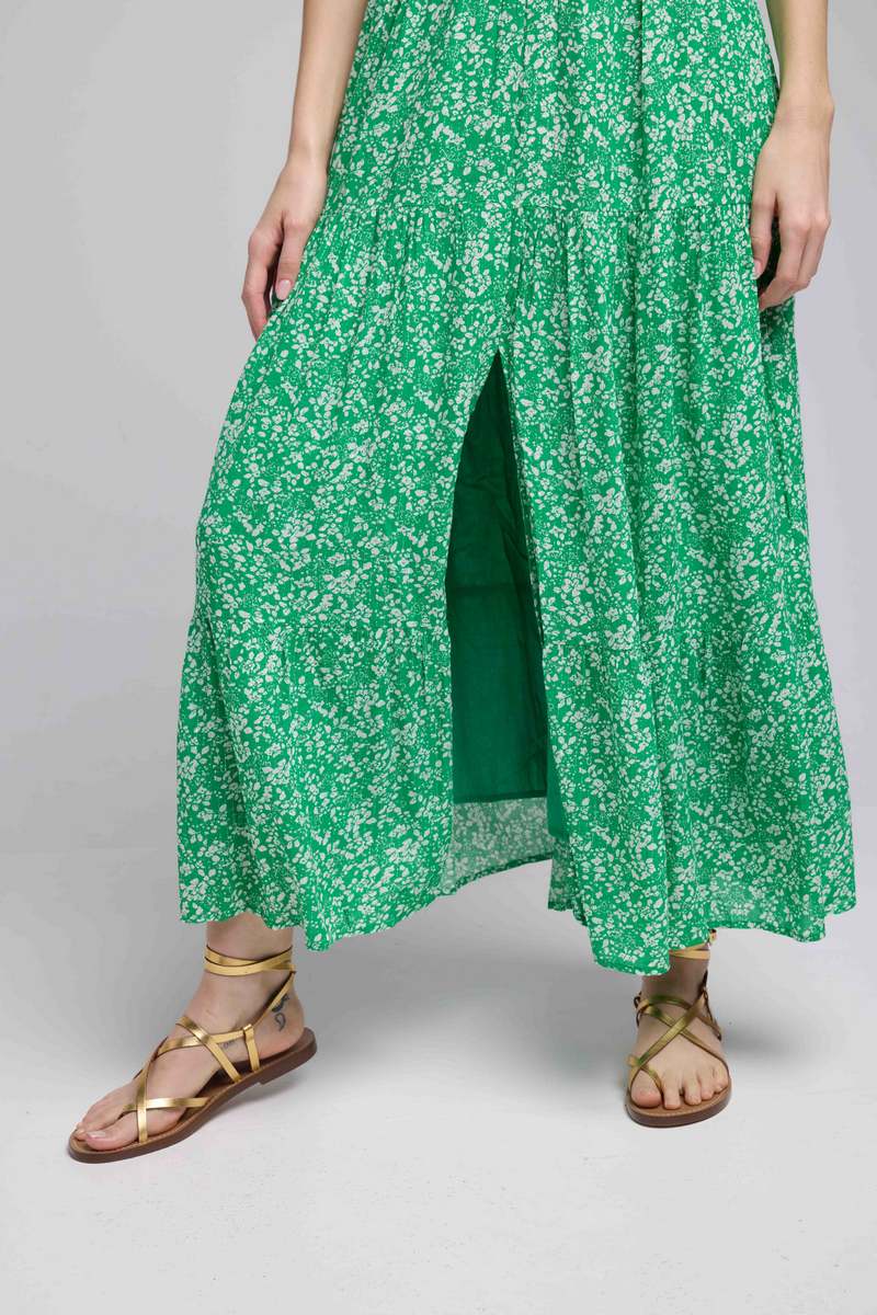Robe Longue Sans Manche - Fleurs Vertes