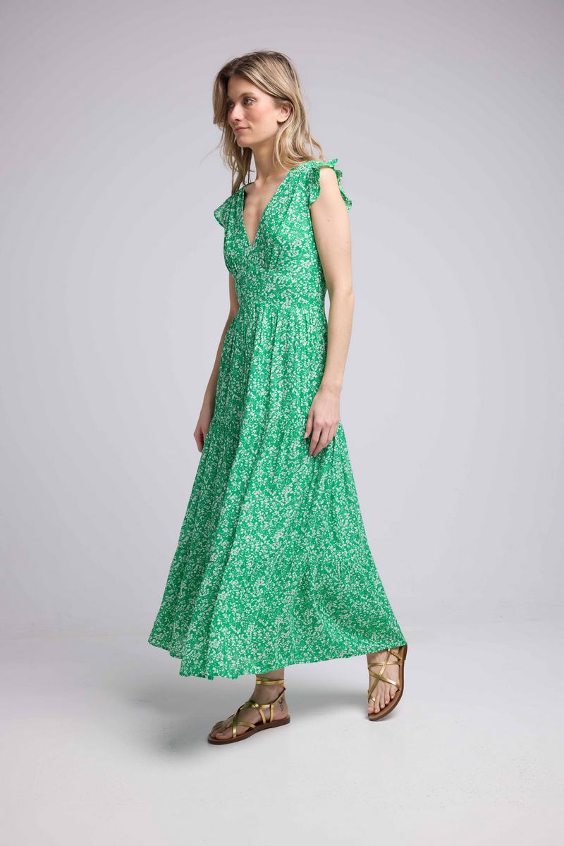 Robe Longue Sans Manche - Fleurs Vertes