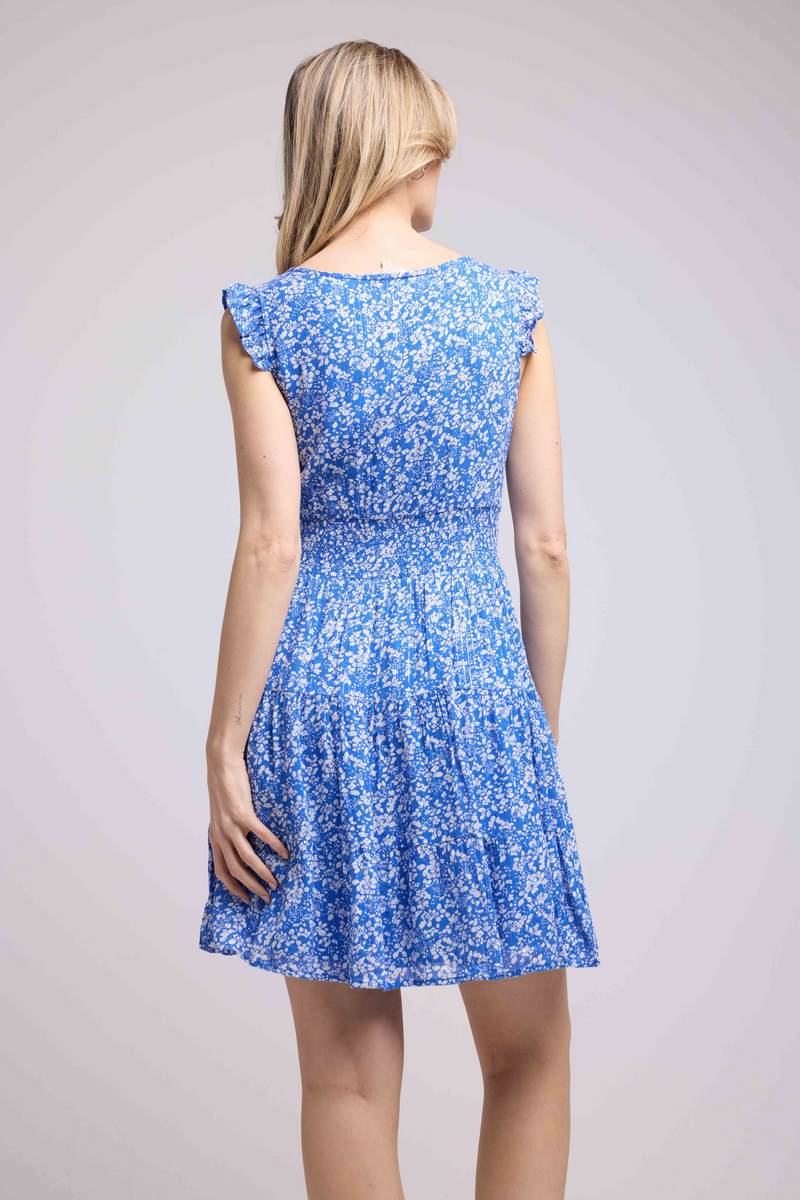 Vestido Corto Sin Mangas - Flores Azules