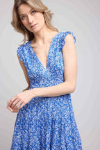 Vestido Corto Sin Mangas - Flores Azules