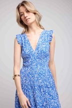Vestido Corto Sin Mangas - Flores Azules