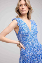 Vestido Corto Sin Mangas - Flores Azules