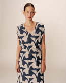 Vestido Largo Marino Estampado Pensee