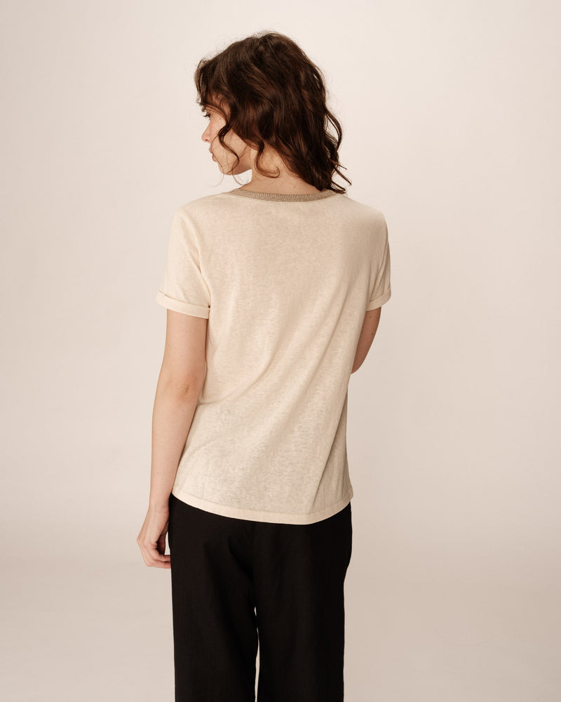 Pepito Beige V-Neck Top