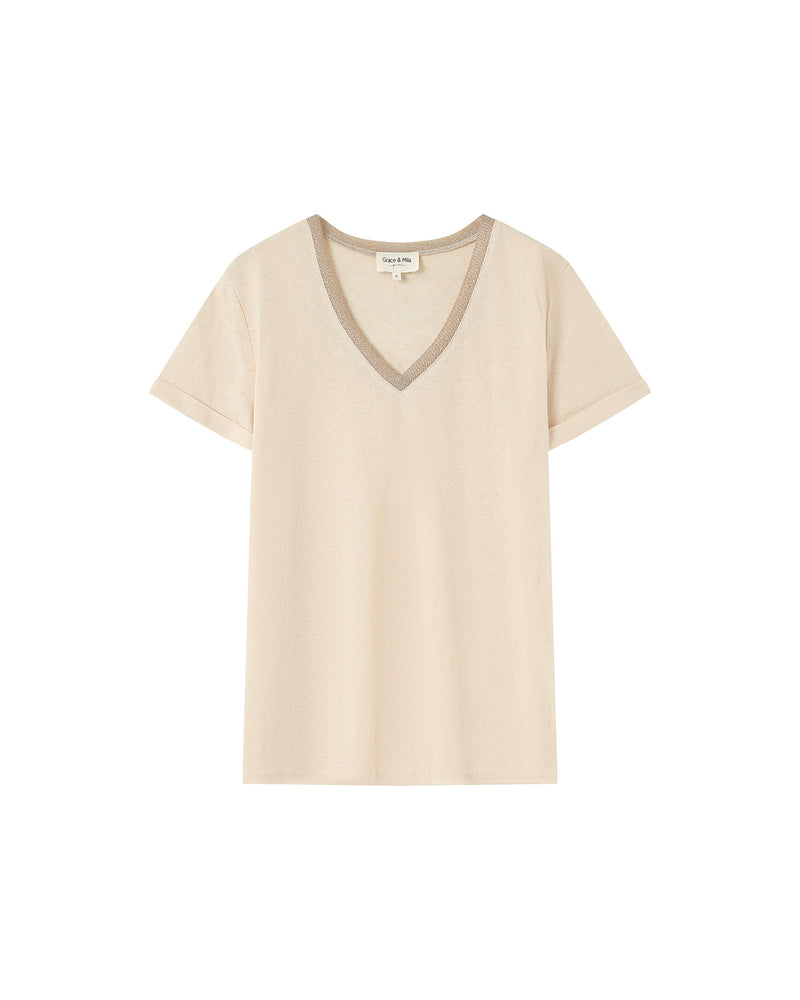 Pepito Beige V-Neck Top
