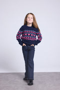 Pull Col Rond Montage Cœurs Peppa - Bleu Marine Rose Fuo - Fille