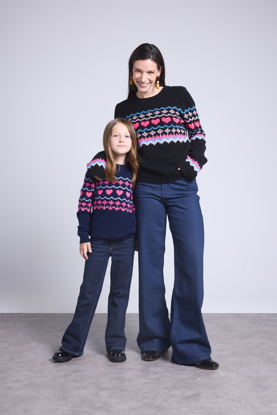 Pull Col Rond Montage Cœurs Peppa - Bleu Marine Rose Fuo - Fille
