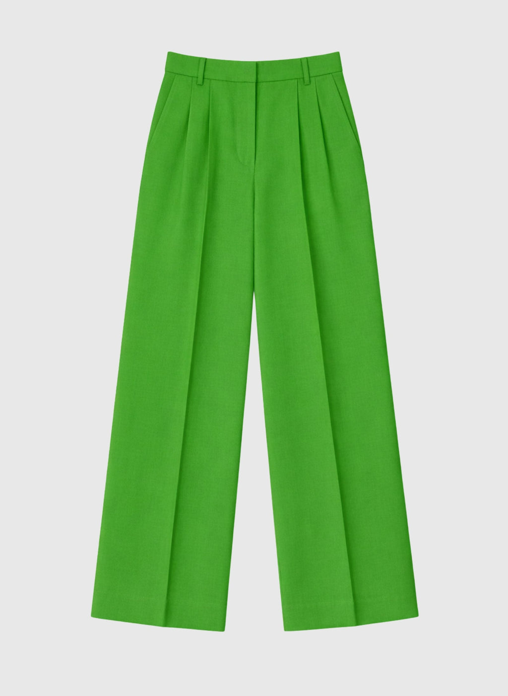 An'ge – Pantalon Pepy Pomme, pantalon large vert vif, vue de face, sur fond uni