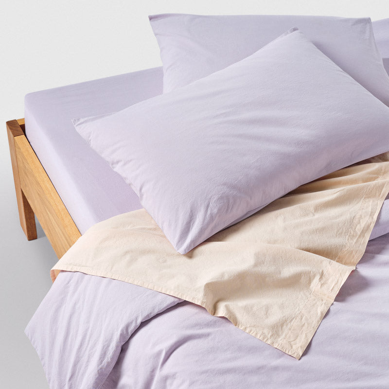 Drap Housse En Percale De Coton Lavé 300 Fils - Lilas