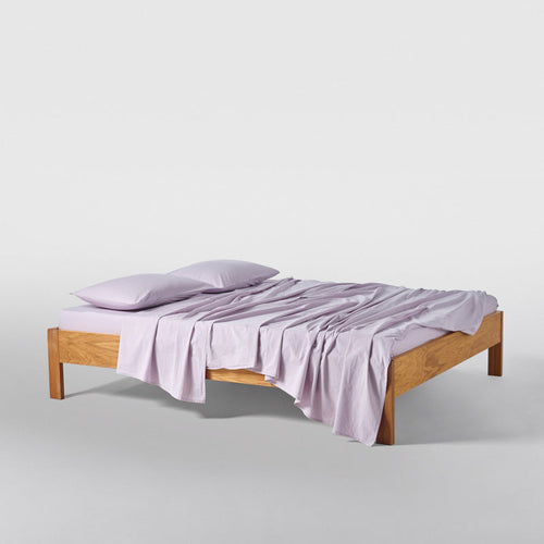 Drap Plat En Percale De Coton Lavé 300 Fils - Lilas