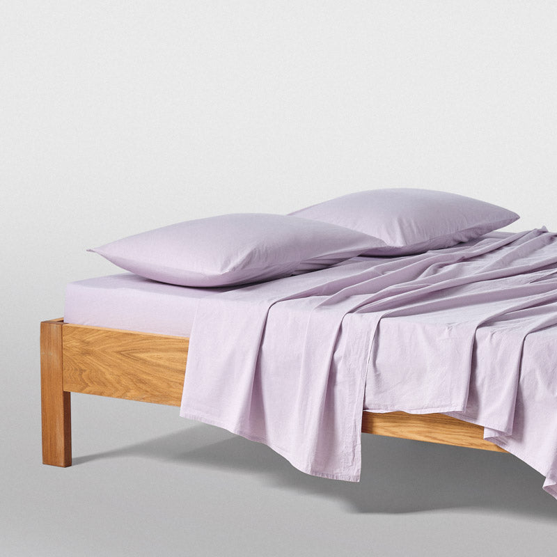 Fitted Sheet - En Percale De Coton Lavé - Lilac