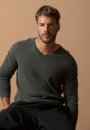 Jersey con cuello en V - Alexander - Caqui jaspeado