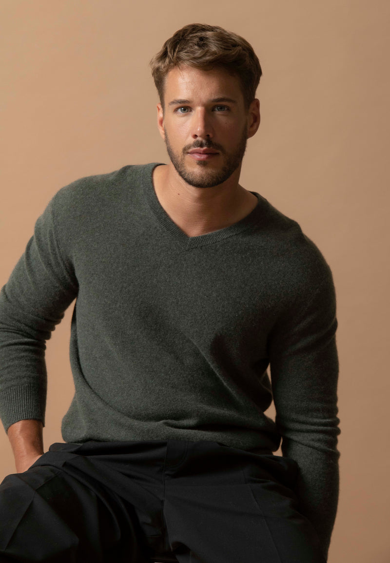 Pull Col V - Alexander - Kaki Chiné