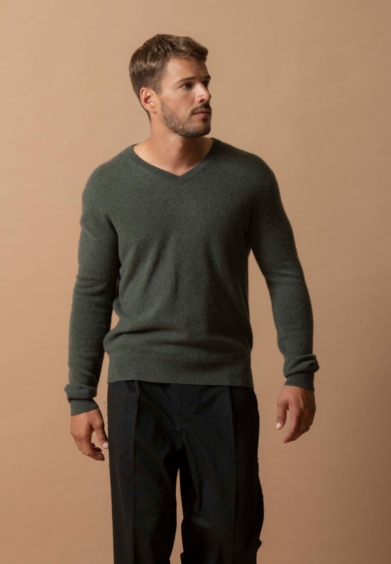 Pull Col V - Alexander - Kaki Chiné