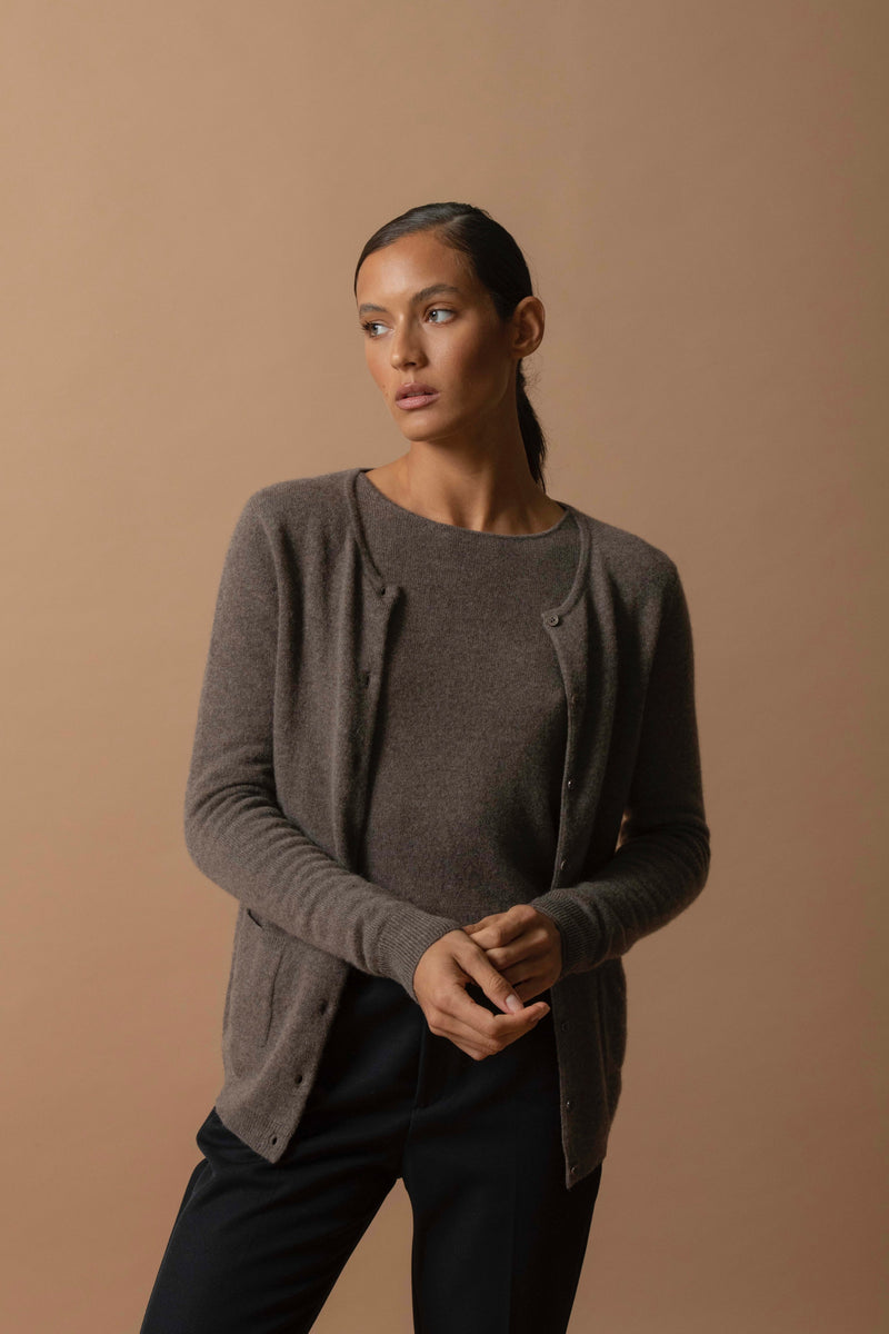 Cardigan Col Rond - Amy - Taupe Chiné