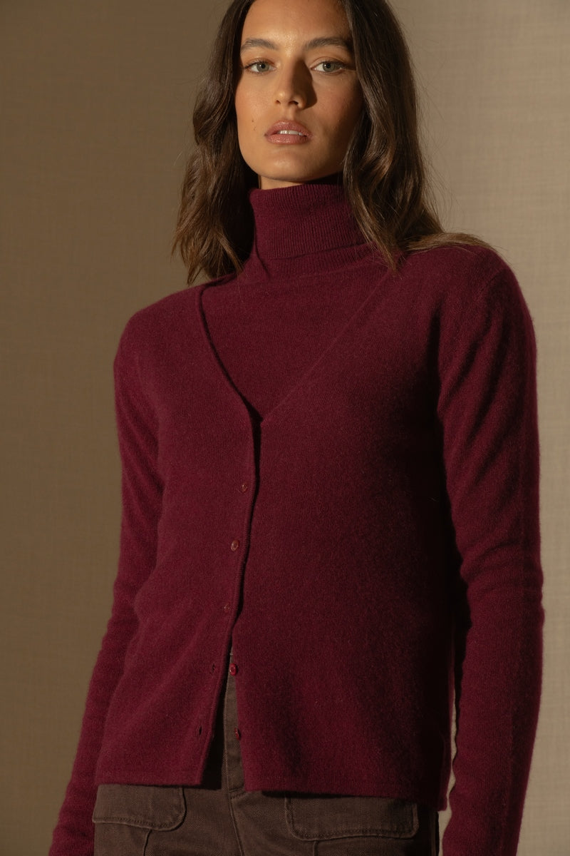 Cardigan Col V - Paige - Bordeaux