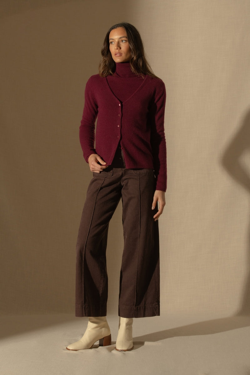 Cardigan Col V - Paige - Bordeaux