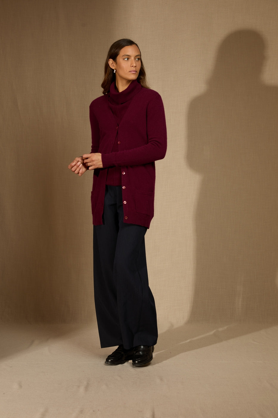 Cardigan Col V Pearl - Bordeaux