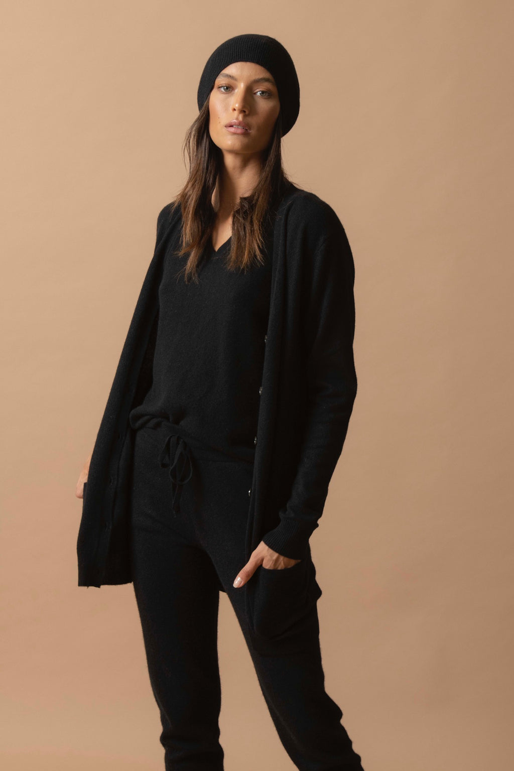 Cardigan Col V Pearl - Noir