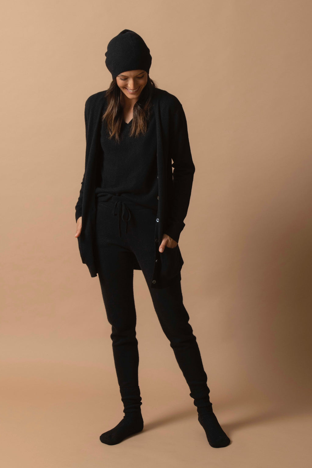 Cardigan Col V Pearl - Noir