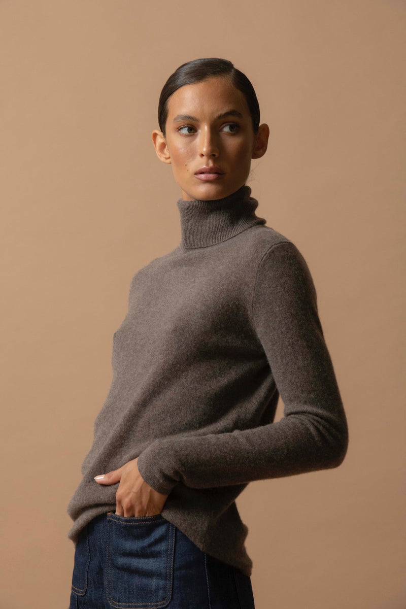 Pull Col Roulé - Ashley - Taupe Chiné