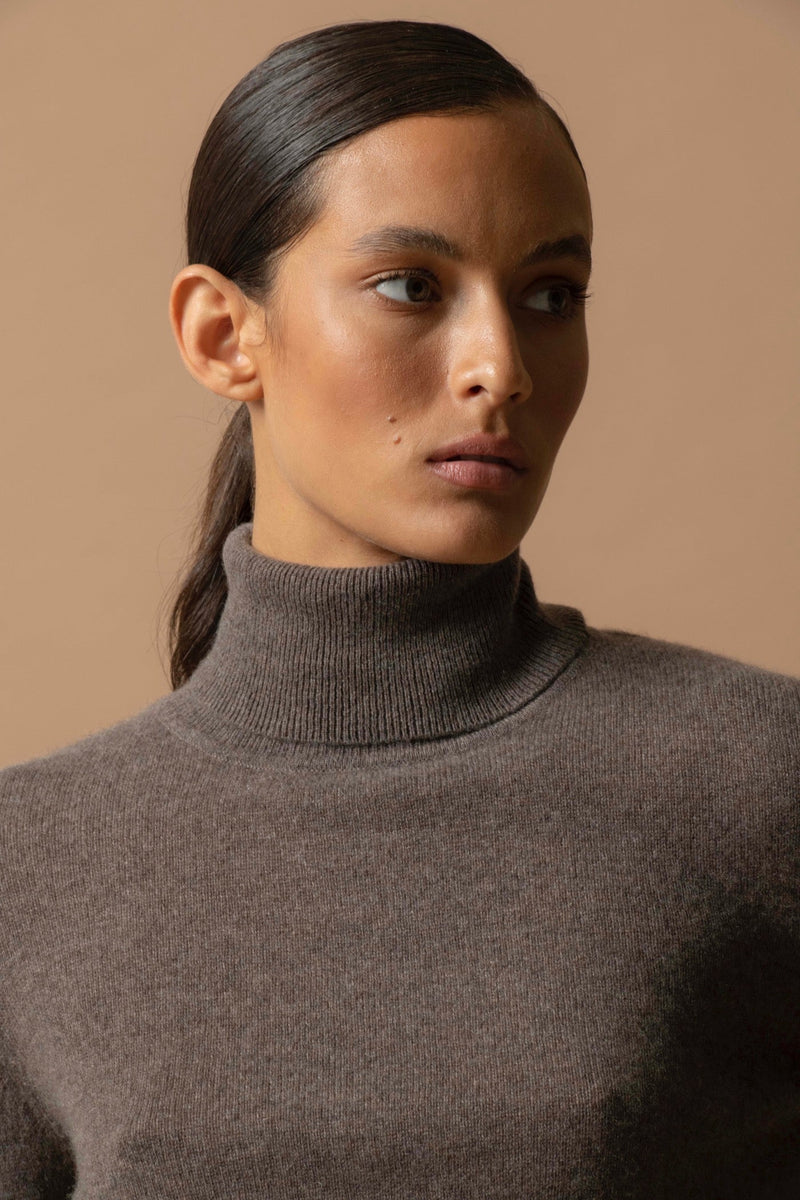 Pull Col Roulé - Ashley - Taupe Chiné