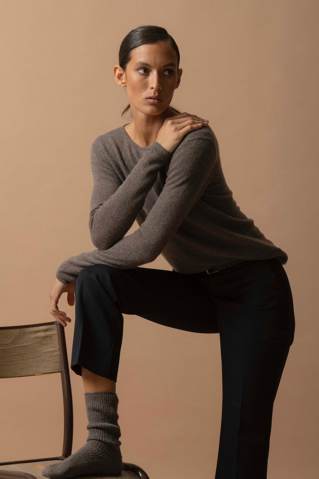 Round Neck Jumper - Oprah - Heathered Taupe