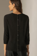 Pull Col Rond Boutonné Dos - Vanessa - Noir