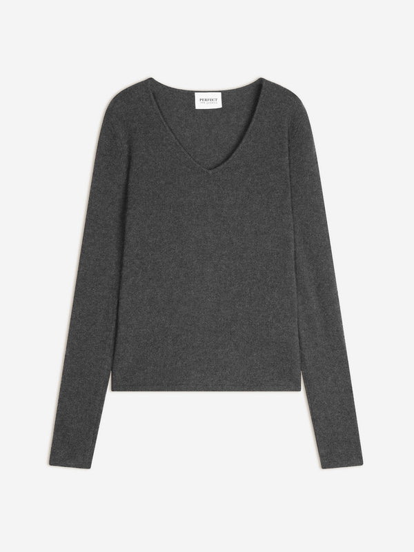 V-halset striktrøje Shannon - Anthracite Chiné