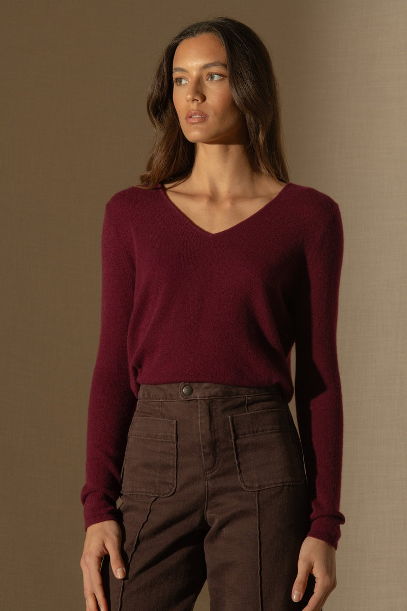 Pull Col V - Shannon - Bordeaux