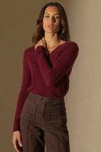 Pull Col Rond Boutonné Dos Vanessa - Bordeaux